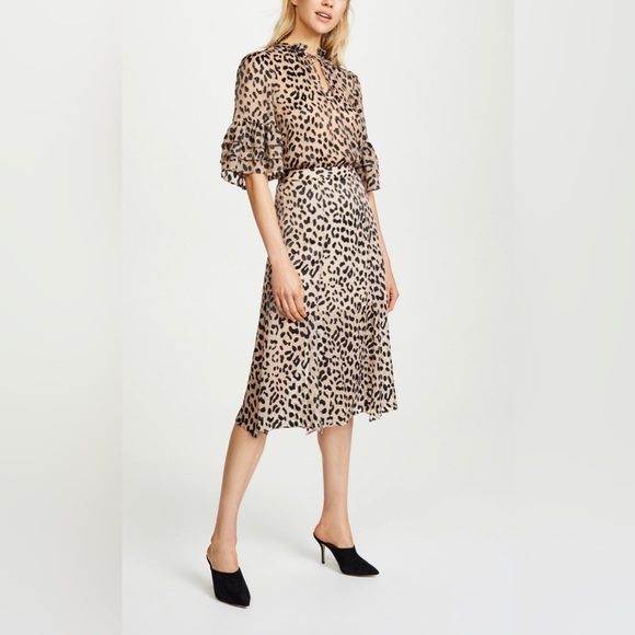 ALICE + OLIVIA- Animal Print Tie Neck Blouse - Picture 4 of 12